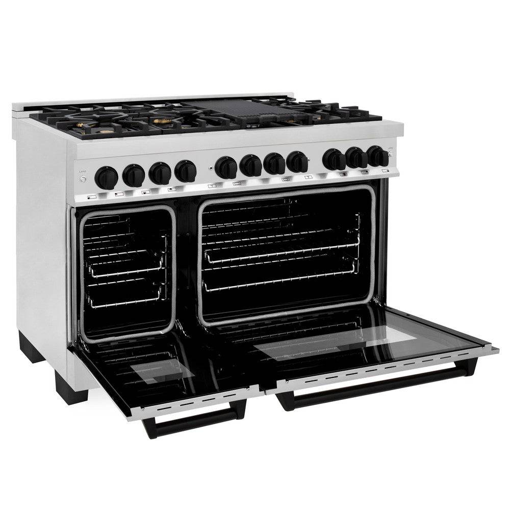 ZLINE 48" Autograph Edition Kitchen Package with Stainless Steel Dual Fuel Range and Range Hood with Matte Black Accents (2AAKP-RRH48-MB) - KB&A The Home Improvement Store