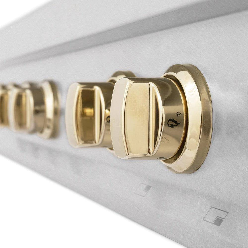 ZLINE Autograph Edition 36" Porcelain Rangetop with 6 Gas Burners in Fingerprint Resistant Stainless Steel and Polished Gold Accents (RTSZ-36-G) - KB&A The Home Improvement Store