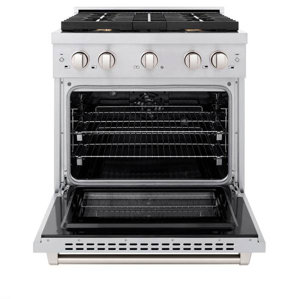 ZLINE 30 in. 4.2 cu. ft. Paramount Dual Fuel Range with Gas Cooktop and Electric Convection Oven in DuraSnow® Stainless Steel with 4 Brass Burners (SDRS-BR-30) - KB&A The Home Improvement Store