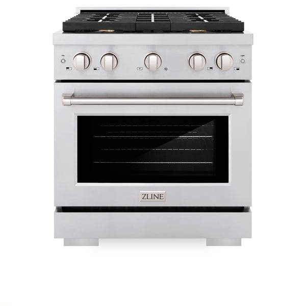 ZLINE 30 in. 4.2 cu. ft. Paramount Dual Fuel Range with Gas Cooktop and Electric Convection Oven in Stainless Steel with 4 Brass Burners (SDR-BR-30) - KB&A The Home Improvement Store