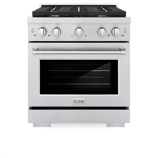 ZLINE 30 in. 4.2 cu. ft. Paramount Dual Fuel Range with Gas Cooktop and Electric Convection Oven in Stainless Steel with 4 Brass Burners (SDR-BR-30) - KB&A The Home Improvement Store