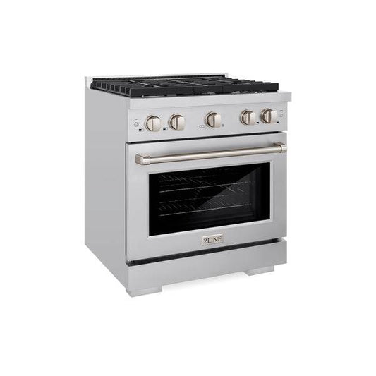 ZLINE 30 in. 4.2 cu. ft. Paramount Dual Fuel Range with Gas Cooktop and Electric Convection Oven in DuraSnow® Stainless Steel with 4 Brass Burners (SDRS-BR-30) - KB&A The Home Improvement Store