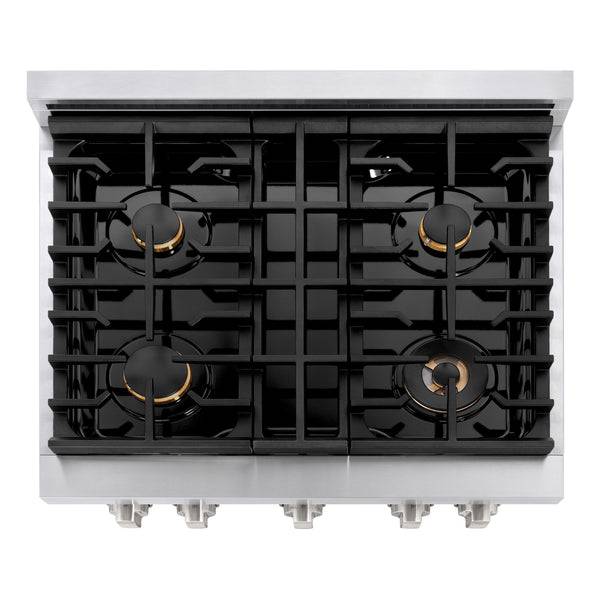 ZLINE 30 in. 4.2 cu. ft. Paramount Dual Fuel Range with Gas Cooktop and Electric Convection Oven in Stainless Steel with 4 Brass Burners (SDR-BR-30) - KB&A The Home Improvement Store