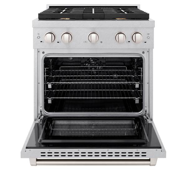 ZLINE 30 in. 4.2 cu. ft. Paramount Dual Fuel Range with Gas Cooktop and Electric Convection Oven in DuraSnow® Stainless Steel with 4 Brass Burners (SDRS-BR-30) - KB&A The Home Improvement Store