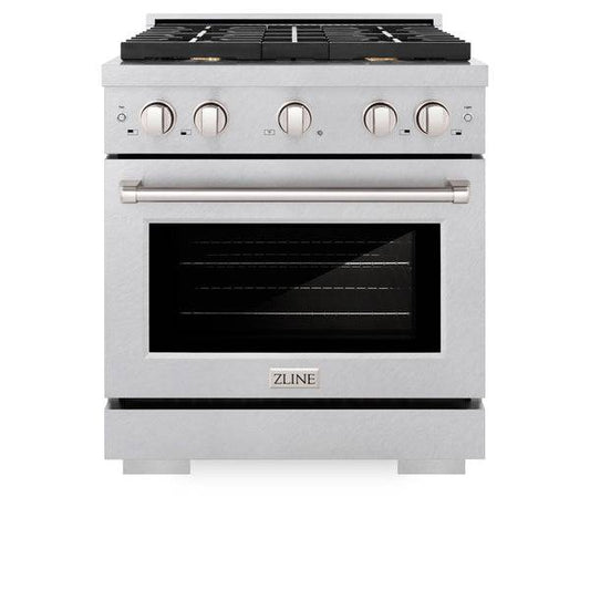 ZLINE 30 in. 4.2 cu. ft. Paramount Dual Fuel Range with Gas Cooktop and Electric Convection Oven in DuraSnow® Stainless Steel with 4 Brass Burners (SDRS-BR-30) - KB&A The Home Improvement Store