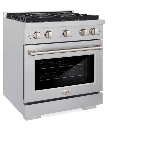 ZLINE 30 in. 4.2 cu. ft. Paramount Dual Fuel Range with Gas Cooktop and Electric Convection Oven in DuraSnow® Stainless Steel with 4 Brass Burners (SDRS-BR-30) - KB&A The Home Improvement Store