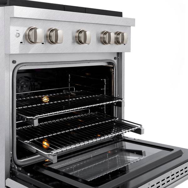 ZLINE 30 in. 4.2 cu. ft. Paramount Dual Fuel Range with Gas Cooktop and Electric Convection Oven in DuraSnow® Stainless Steel with 4 Brass Burners (SDRS-BR-30) - KB&A The Home Improvement Store