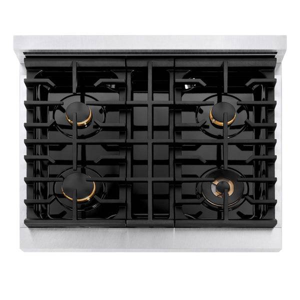 ZLINE 30 in. 4.2 cu. ft. Paramount Dual Fuel Range with Gas Cooktop and Electric Convection Oven in DuraSnow® Stainless Steel with 4 Brass Burners (SDRS-BR-30) - KB&A The Home Improvement Store