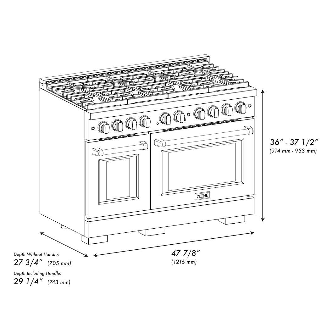 ZLINE 48 in. 6.7 cu. ft. Paramount Double Oven Gas Range in Black Stainless Steel with 8 Brass Burners (SGRB-BR-48) - KB&A The Home Improvement Store