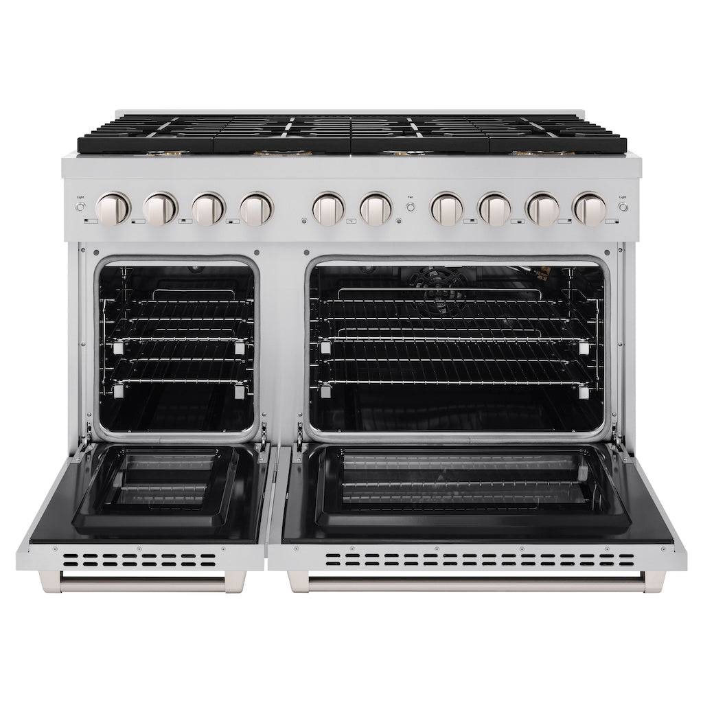 ZLINE 48 in. 6.7 cu. ft. Paramount Double Oven Gas Range in Stainless Steel with 8 Brass Burners (SGR-BR-48) - KB&A The Home Improvement Store
