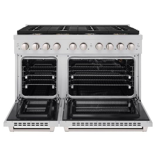 ZLINE 48 in. 6.7 cu. ft. Paramount Double Oven Gas Range in Stainless Steel with 8 Brass Burners (SGR-BR-48) - KB&A The Home Improvement Store