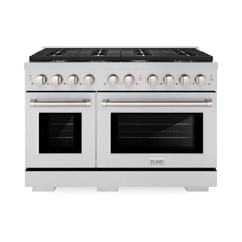 ZLINE 48 in. 6.7 cu. ft. Paramount Double Oven Gas Range in Stainless Steel with 8 Brass Burners (SGR-BR-48) - KB&A The Home Improvement Store