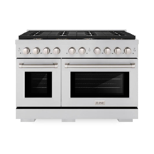 ZLINE 48 in. 6.7 cu. ft. Paramount Double Oven Gas Range in Stainless Steel with 8 Brass Burners (SGR-BR-48) - KB&A The Home Improvement Store