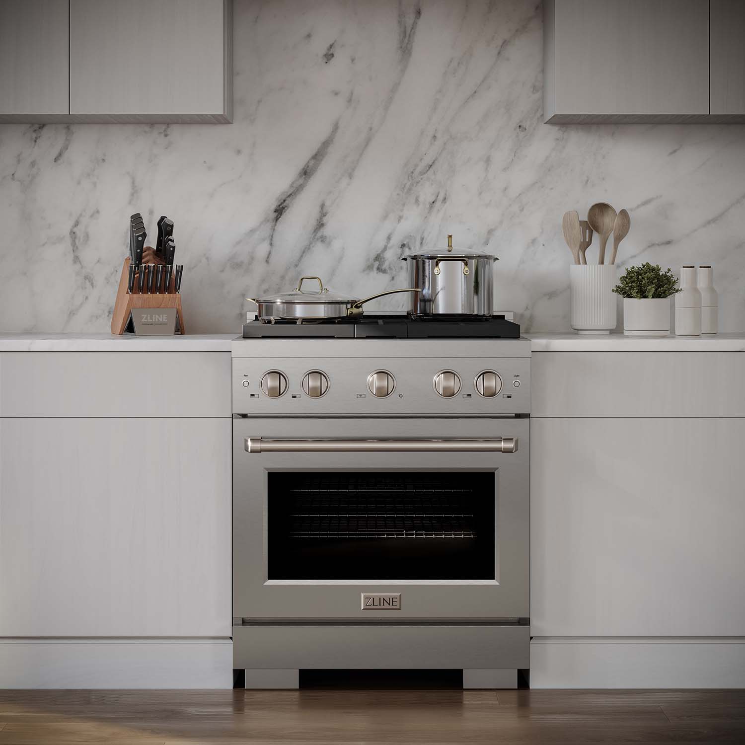 ZLINE 30" Kitchen Package Stainless Steel Gas Range and Over The Range Microwave with Traditional Handle (2KP-SGROTRH30) - KB&A The Home Improvement Store