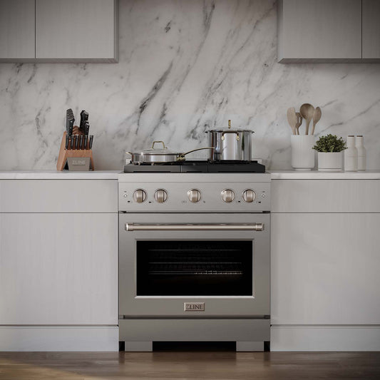 ZLINE 30" Kitchen Package Stainless Steel Gas Range and Over The Range Microwave with Traditional Handle (2KP-SGROTRH30) - KB&A The Home Improvement Store