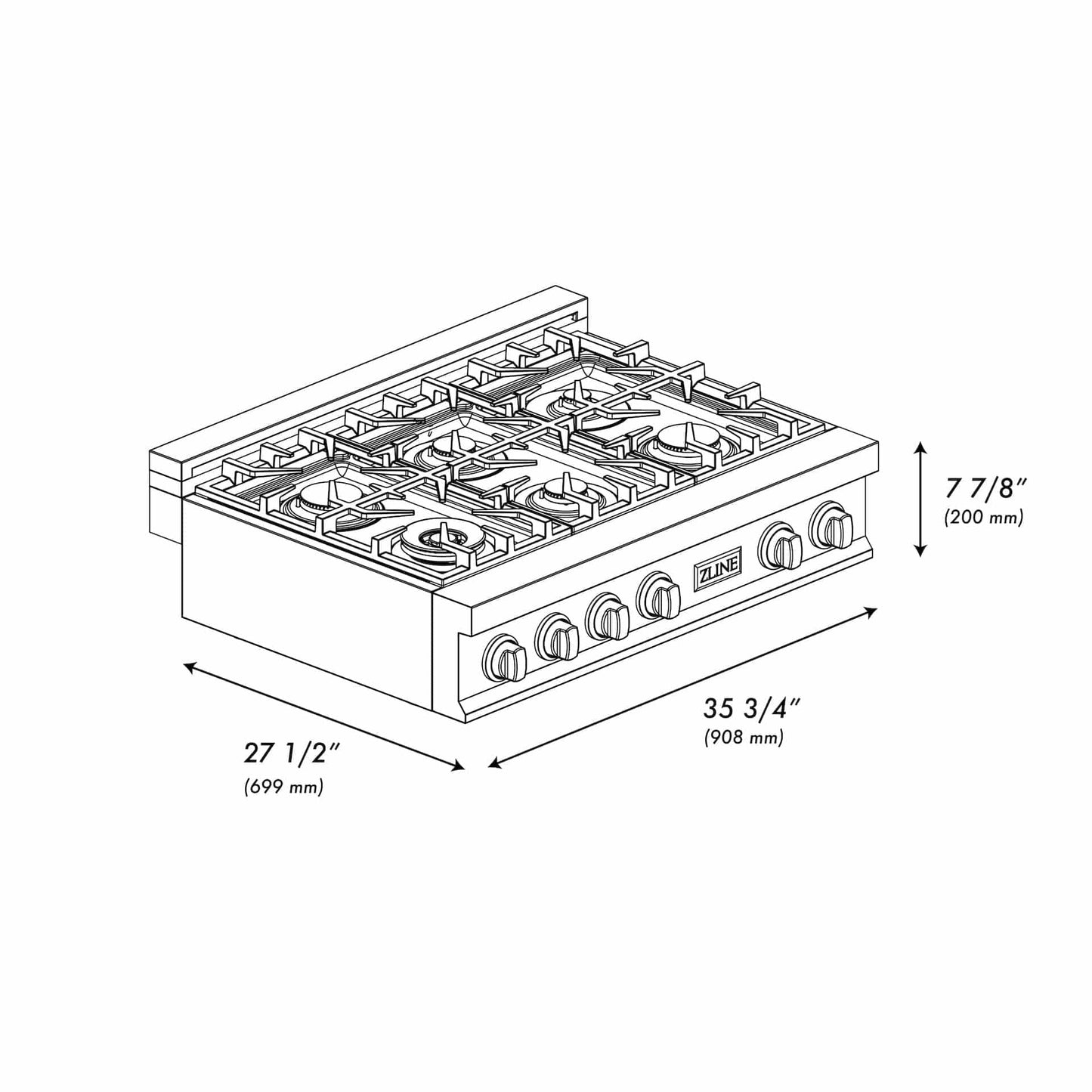 ZLINE 36" Porcelain Gas Stovetop with 6 Gas Burners (RT36) - KB&A The Home Improvement Store