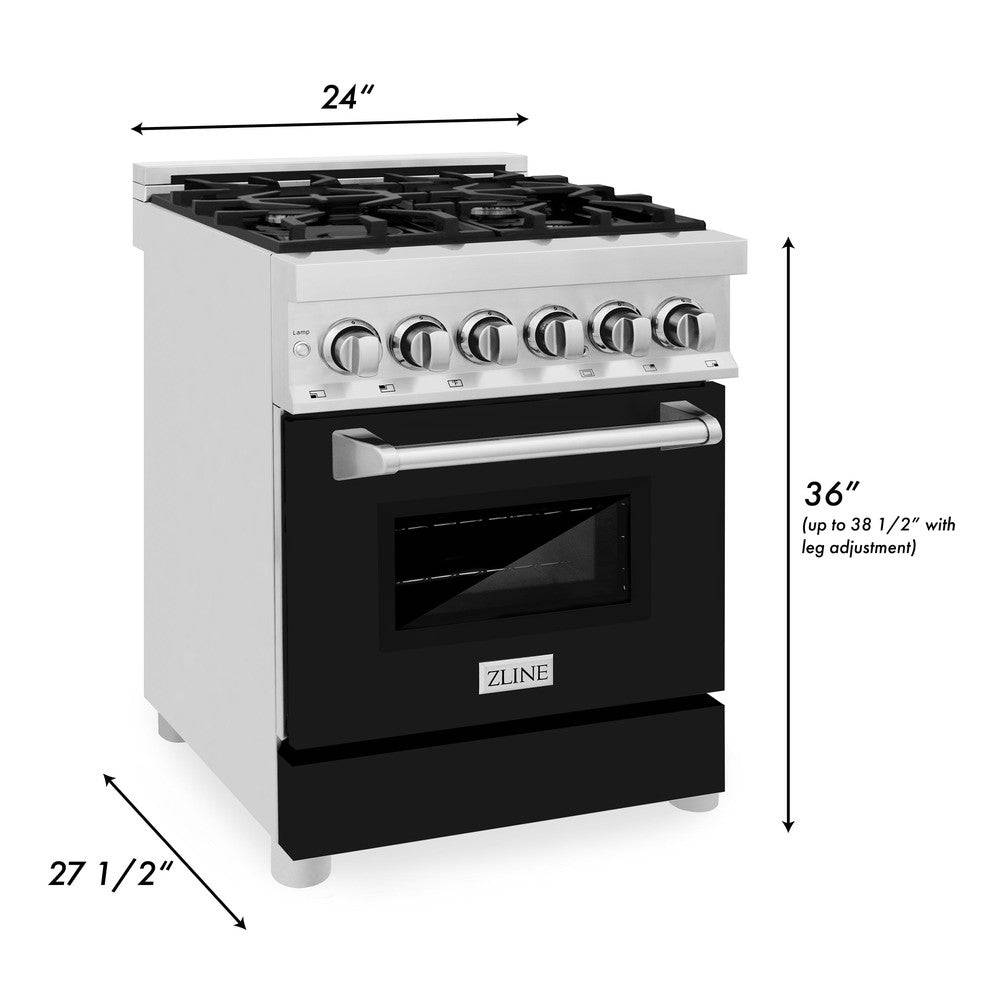 ZLINE 24 in. 2.8 cu. ft. Legacy Dual Fuel Range with 4 Burner Gas Cooktop and Electric Convection Oven in Stainless Steel and Black Matte Door (RA-BLM-24) - KB&A The Home Improvement Store