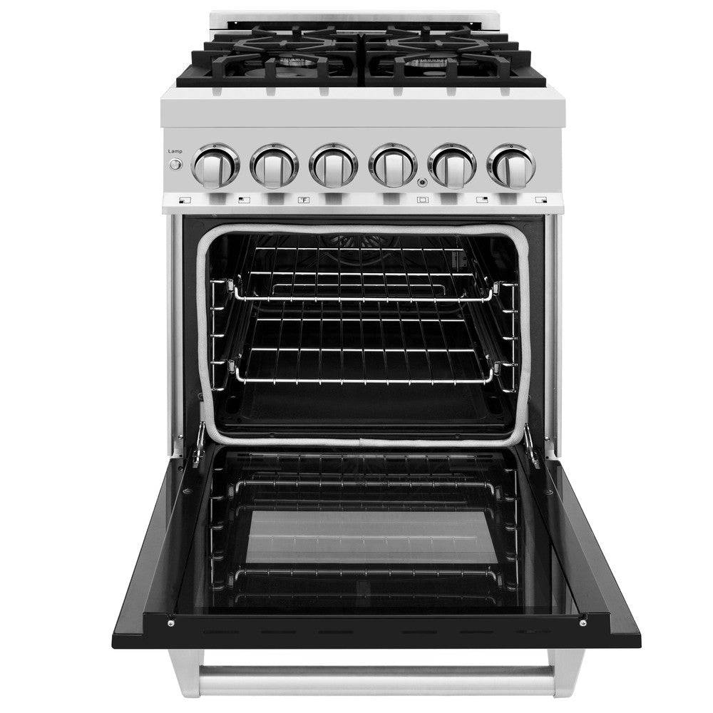 ZLINE 24 in. 2.8 cu. ft. Legacy Dual Fuel Range with 4 Burner Gas Cooktop and Electric Convection Oven in Stainless Steel and Black Matte Door (RA-BLM-24) - KB&A The Home Improvement Store
