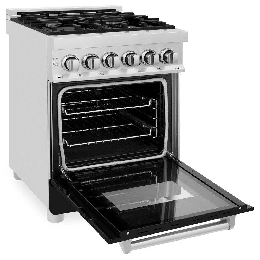 ZLINE 24 in. 2.8 cu. ft. Legacy Dual Fuel Range with 4 Burner Gas Cooktop and Electric Convection Oven in Stainless Steel and Black Matte Door (RA-BLM-24) - KB&A The Home Improvement Store