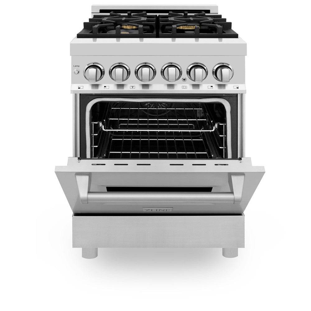 ZLINE 24 in. 2.8 cu. ft. Legacy Dual Fuel Range with 4 Burner Gas Cooktop and Electric Convection Oven in Stainless Steel with DuraSnow® Door (RA-SN-24) - KB&A The Home Improvement Store