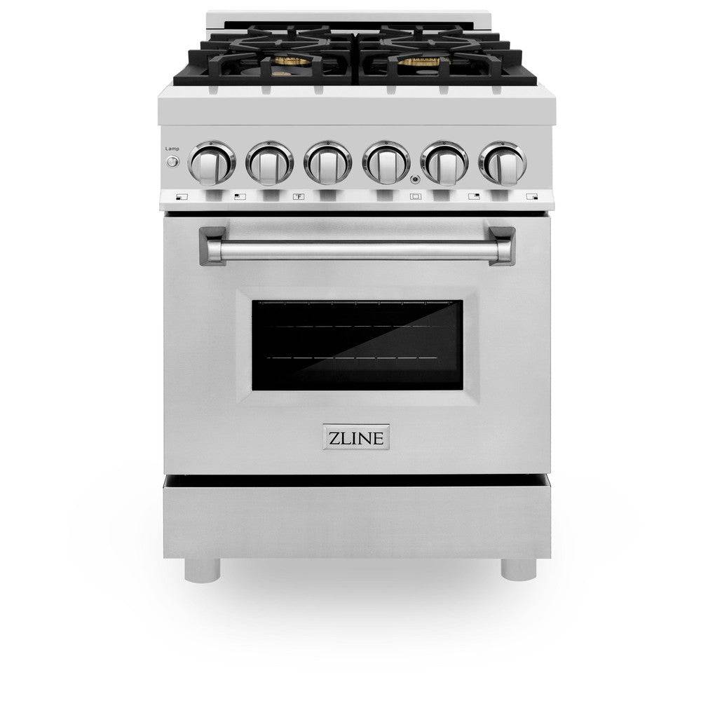 ZLINE 24 in. 2.8 cu. ft. Legacy Dual Fuel Range with 4 Burner Gas Cooktop and Electric Convection Oven in Stainless Steel with DuraSnow® Door (RA-SN-24) - KB&A The Home Improvement Store
