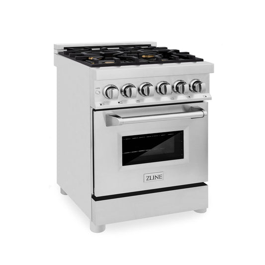 ZLINE 24 in. 2.8 cu. ft. Legacy Dual Fuel Range with 4 Burner Gas Cooktop and Electric Convection Oven in Stainless Steel with DuraSnow® Door (RA-SN-24) - KB&A The Home Improvement Store