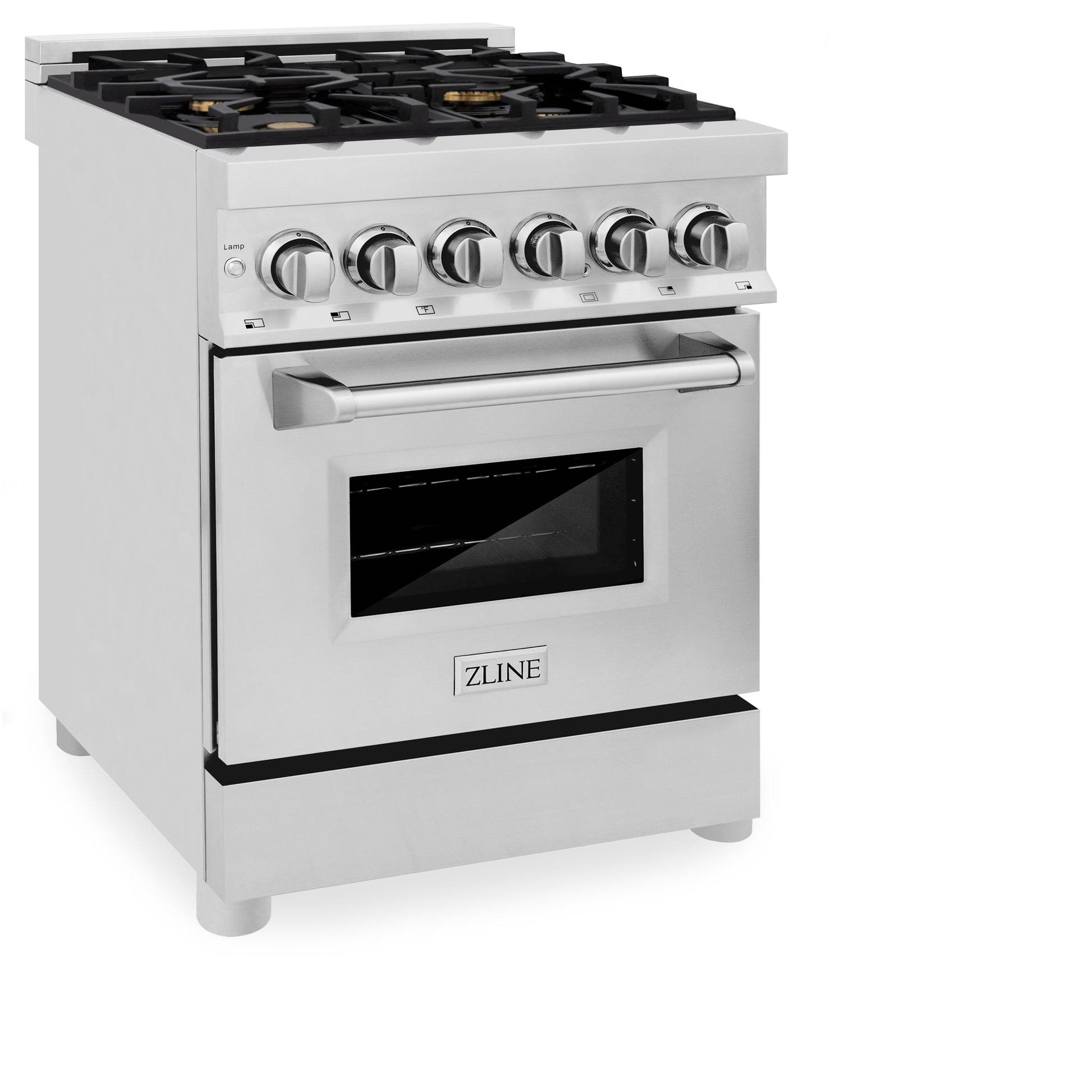 ZLINE 24 in. 2.8 cu. ft. Legacy Dual Fuel Range with 4 Burner Gas Cooktop and Electric Convection Oven in Stainless Steel with DuraSnow® Door (RA-SN-24) - KB&A The Home Improvement Store