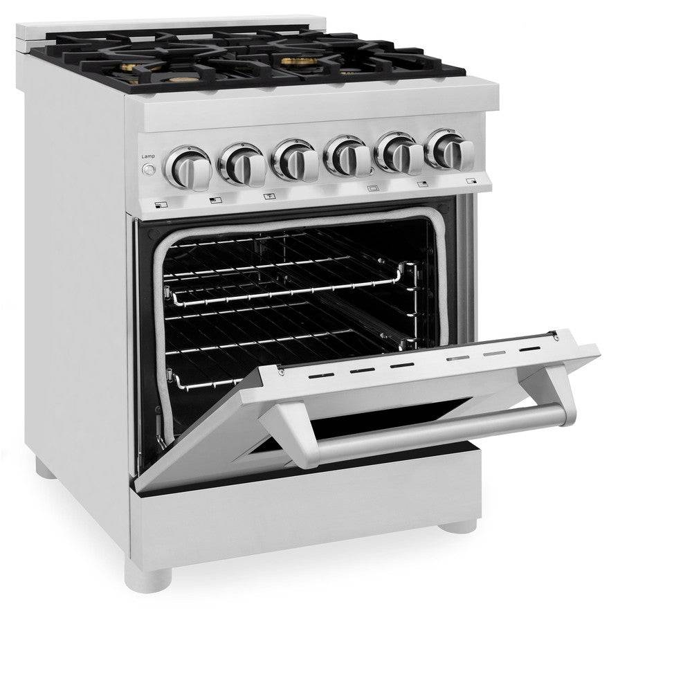 ZLINE 24 in. 2.8 cu. ft. Legacy Dual Fuel Range with 4 Burner Gas Cooktop and Electric Convection Oven in Stainless Steel with DuraSnow® Door (RA-SN-24) - KB&A The Home Improvement Store