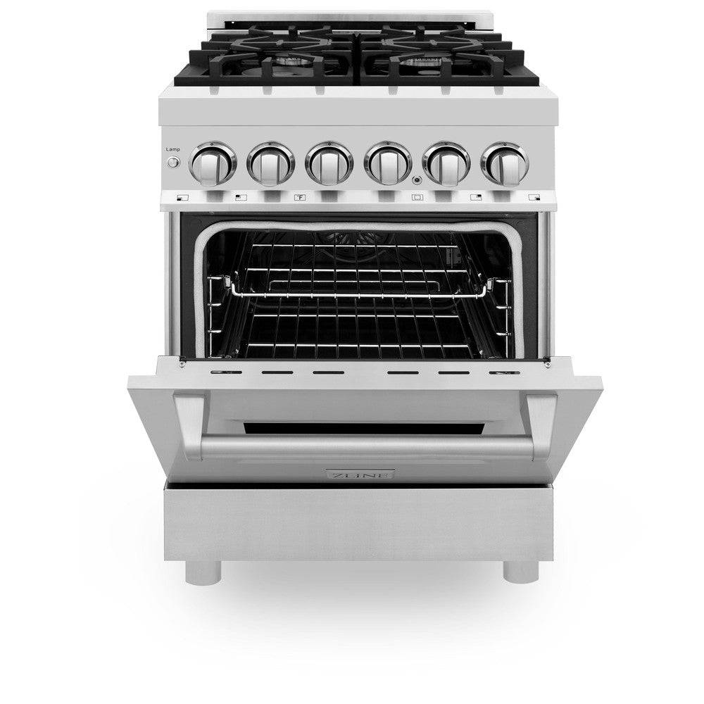 ZLINE 24 in. 2.8 cu. ft. Legacy Dual Fuel Range with 4 Burner Gas Cooktop and Electric Convection Oven in Stainless Steel (RA24) - KB&A The Home Improvement Store