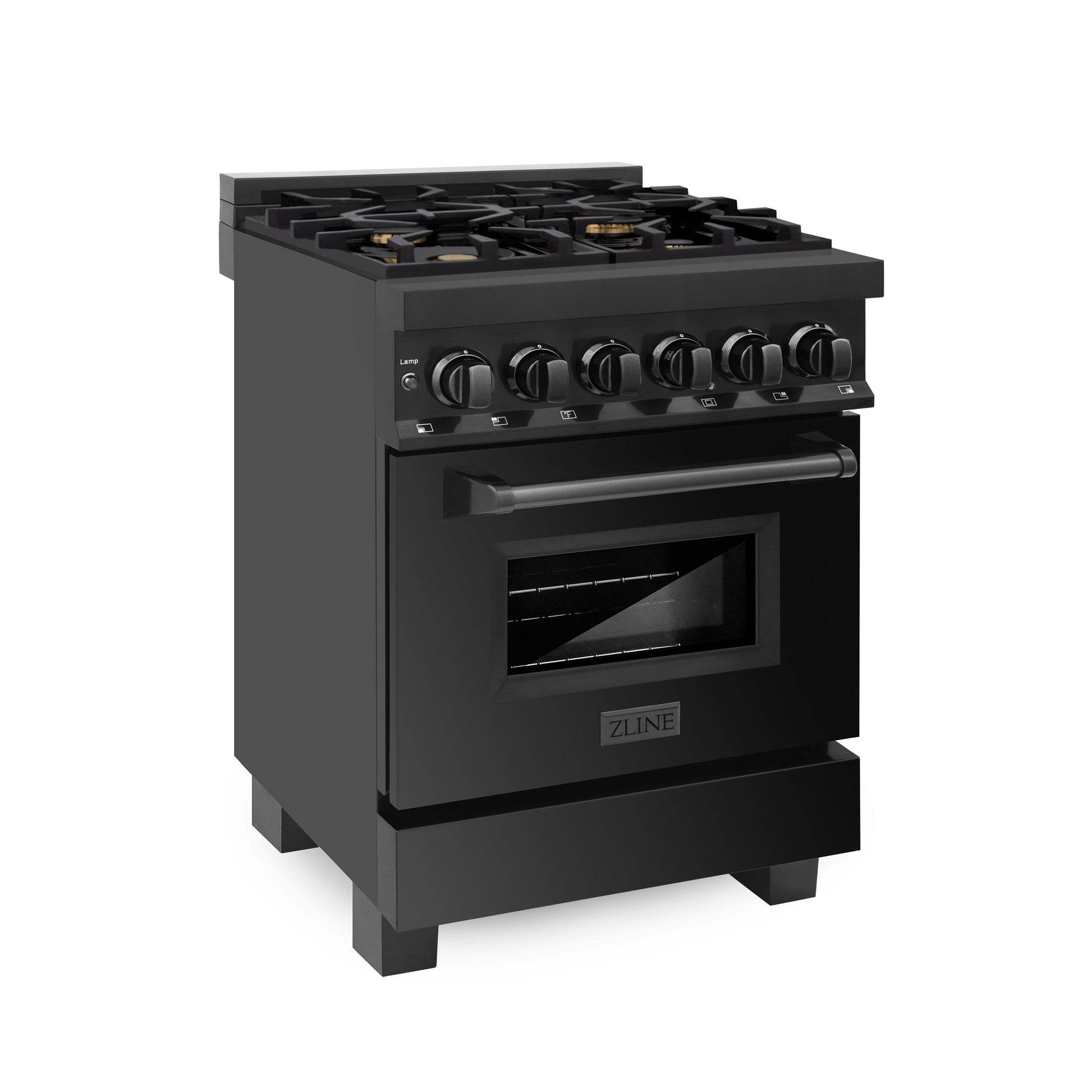 ZLINE 24 in. 2.8 cu. ft. Legacy Dual Fuel Range with Gas Cooktop and Electric Convection Oven in Black Stainless Steel with 4 Brass Burners (RAB-BR-24) - KB&A The Home Improvement Store