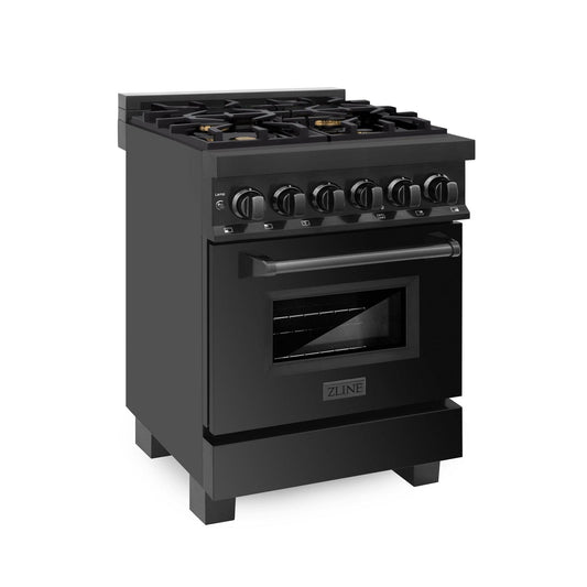 ZLINE 24 in. 2.8 cu. ft. Legacy Dual Fuel Range with Gas Cooktop and Electric Convection Oven in Black Stainless Steel with 4 Brass Burners (RAB-BR-24) - KB&A The Home Improvement Store