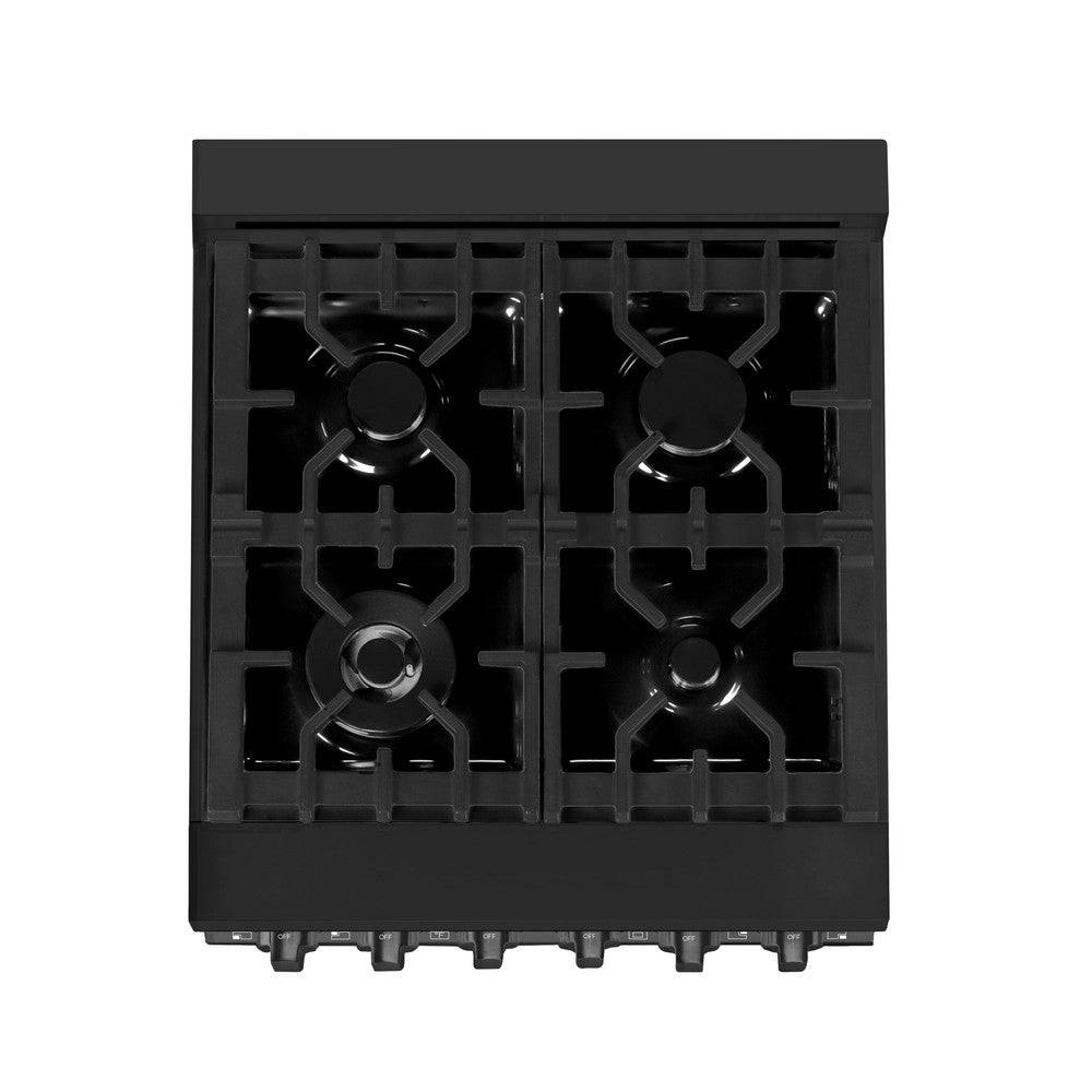 ZLINE 24 in. 2.8 cu. ft. Legacy Dual Fuel Range with Gas Cooktop and Electric Convection Oven in Black Stainless Steel with 4 Brass Burners (RAB-BR-24) - KB&A The Home Improvement Store