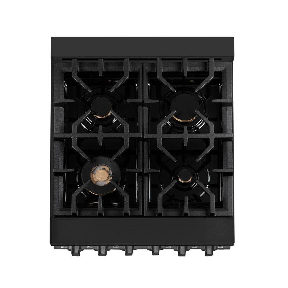 ZLINE 24 in. 2.8 cu. ft. Legacy Dual Fuel Range with Gas Cooktop and Electric Convection Oven in Black Stainless Steel with 4 Brass Burners (RAB-BR-24) - KB&A The Home Improvement Store