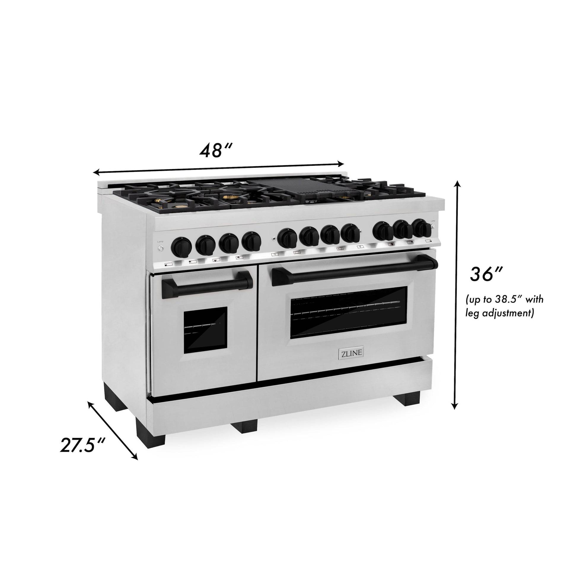ZLINE 48" Autograph Edition Kitchen Package with Stainless Steel Dual Fuel Range and Range Hood with Matte Black Accents (2AAKP-RRH48-MB) - KB&A The Home Improvement Store