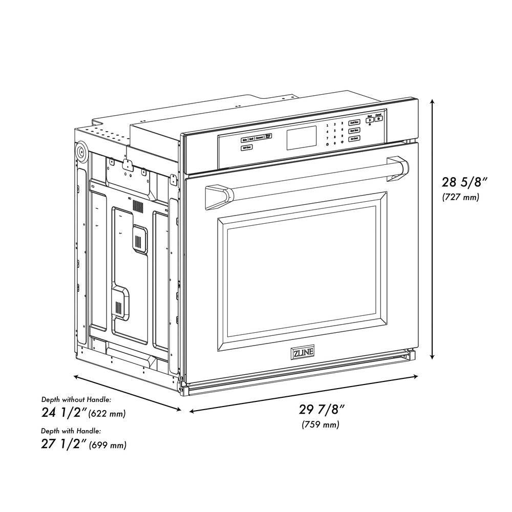 ZLINE Autograph Edition 30 in. Professional True Convection Single Wall Oven with Air Fry and Self Clean in DuraSnow® Stainless Steel with Matte Black Handle (WASSZ-30-MB) - KB&A The Home Improvement Store