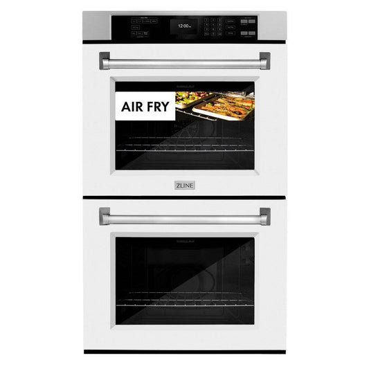 ZLINE 30 in. Professional True Convection Double Wall Oven with Air Fry and Self Clean in Stainless Steel with White Matte Doors (WAD-WM-30) - KB&A The Home Improvement Store