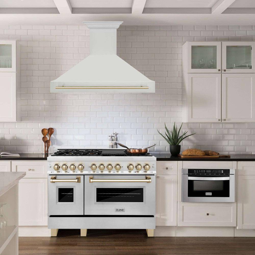 ZLINE 48 in. Autograph Edition Stainless Steel Range Hood with Stainless Steel Shell and Accented Handle (8654STZ-48-G) - KB&A The Home Improvement Store