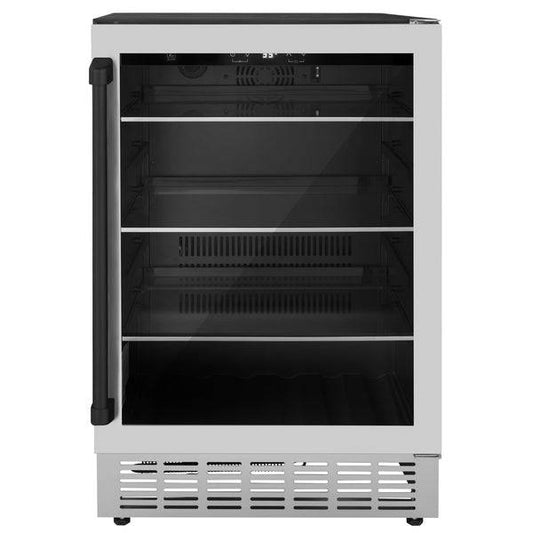 ZLINE 24" Autograph Edition 154 Can Beverage Cooler Fridge with Adjustable Shelves in Stainless Steel with Matte Black Accents (RBVZ-US-24-MB) - KB&A The Home Improvement Store