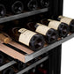 ZLINE 24" Autograph Edition Dual Zone 44-Bottle Wine Cooler in Stainless Steel with Wood Shelf and Champagne Bronze Accents (RWVZ-UD-24-CB) - KB&A The Home Improvement Store