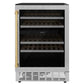 ZLINE 24" Autograph Edition Dual Zone 44-Bottle Wine Cooler in Stainless Steel with Wood Shelf and Polished Gold Accents (RWVZ-UD-24-G) - KB&A The Home Improvement Store