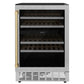 ZLINE 24" Autograph Edition Dual Zone 44-Bottle Wine Cooler in Stainless Steel with Wood Shelf and Champagne Bronze Accents (RWVZ-UD-24-CB) - KB&A The Home Improvement Store