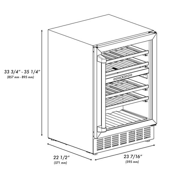 ZLINE 24" Autograph Edition Dual Zone 44-Bottle Wine Cooler in Stainless Steel with Wood Shelf and Champagne Bronze Accents (RWVZ-UD-24-CB) - KB&A The Home Improvement Store