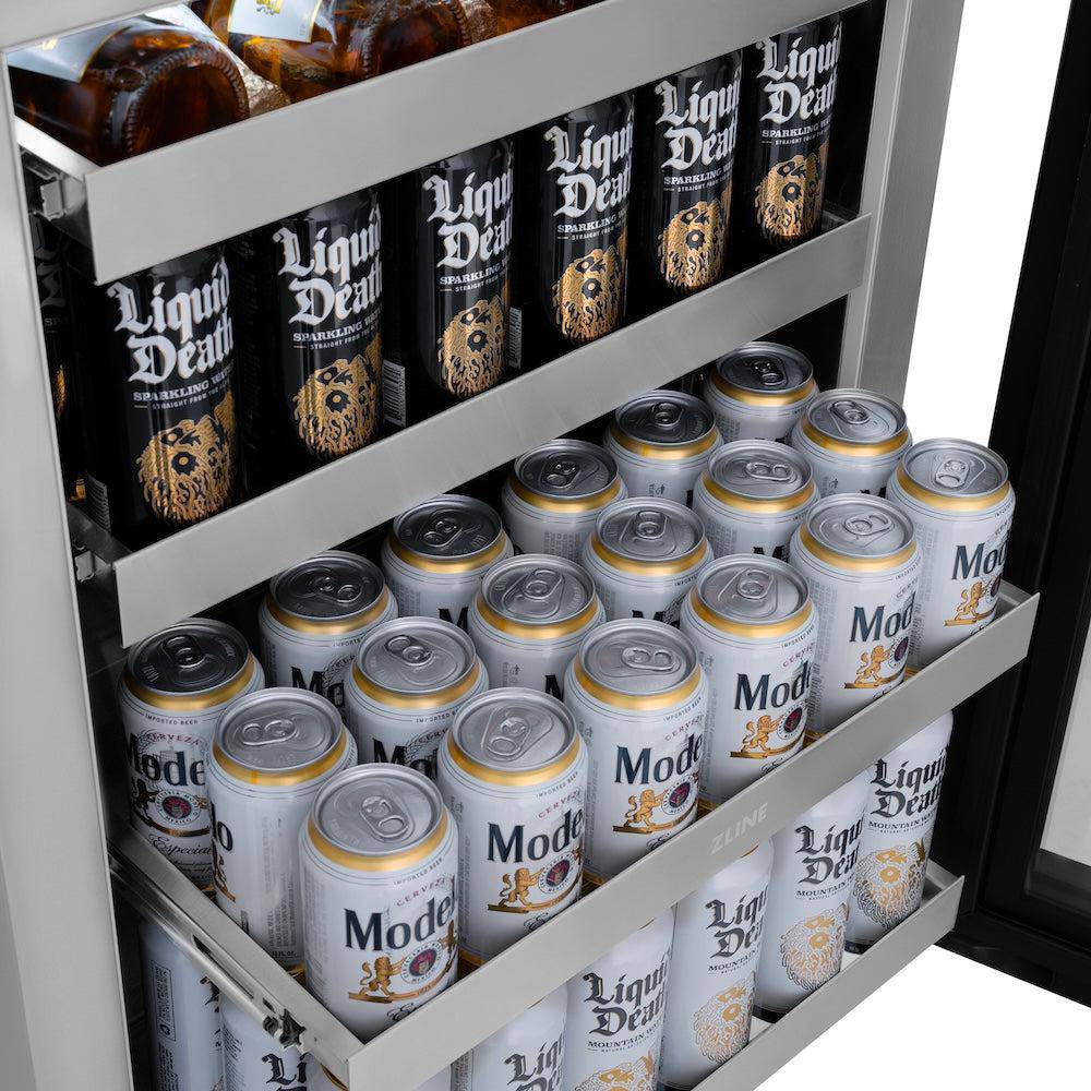ZLINE Autograph Edition 24 in. Touchstone 151 Can Beverage Fridge With Solid Stainless Steel Door And Champagne Bronze Handle (RBSOZ-ST-24-CB) - KB&A The Home Improvement Store