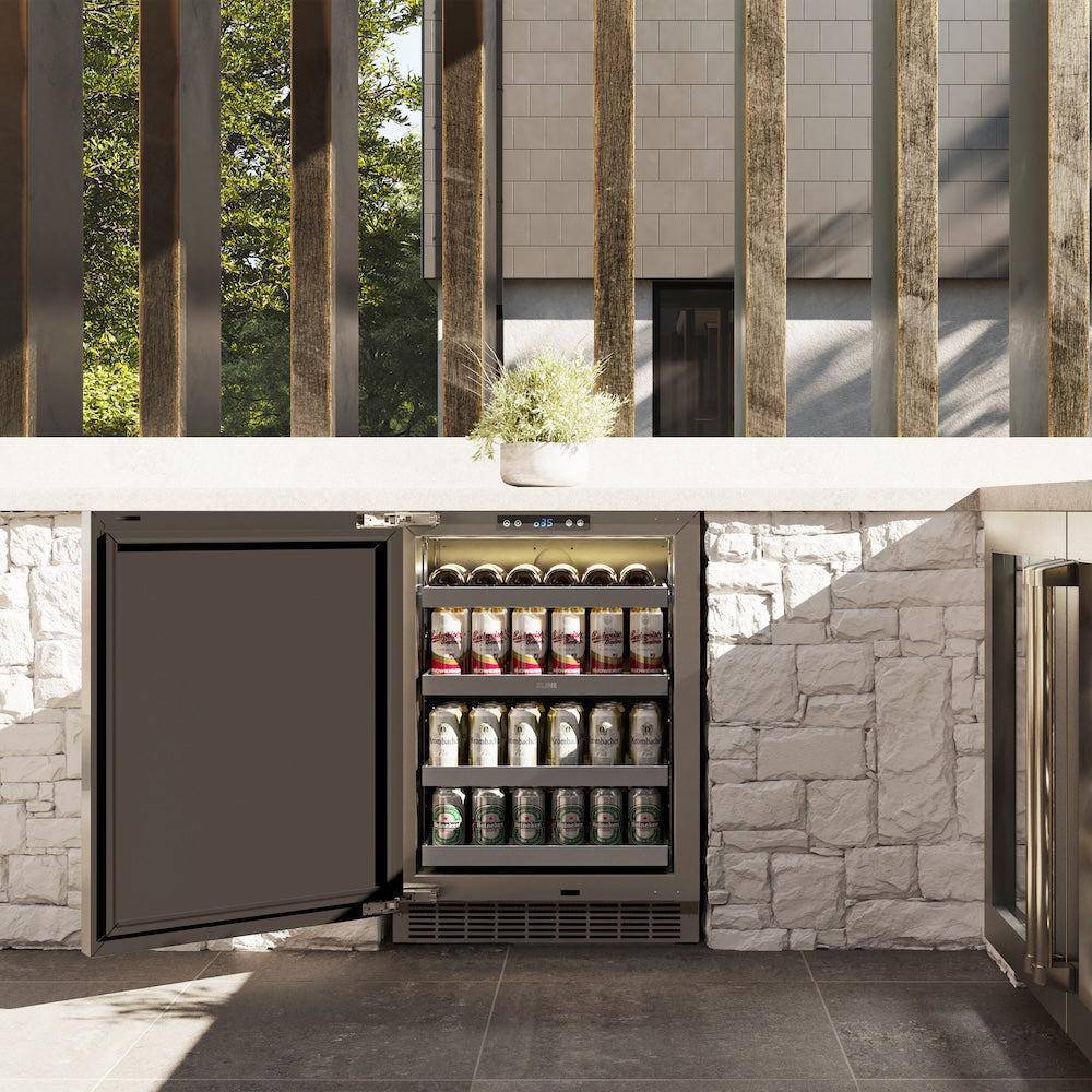 ZLINE 24 in. Touchstone 151 Can Beverage Fridge With Solid Stainless Steel Door (RBSO-ST-24) - KB&A The Home Improvement Store