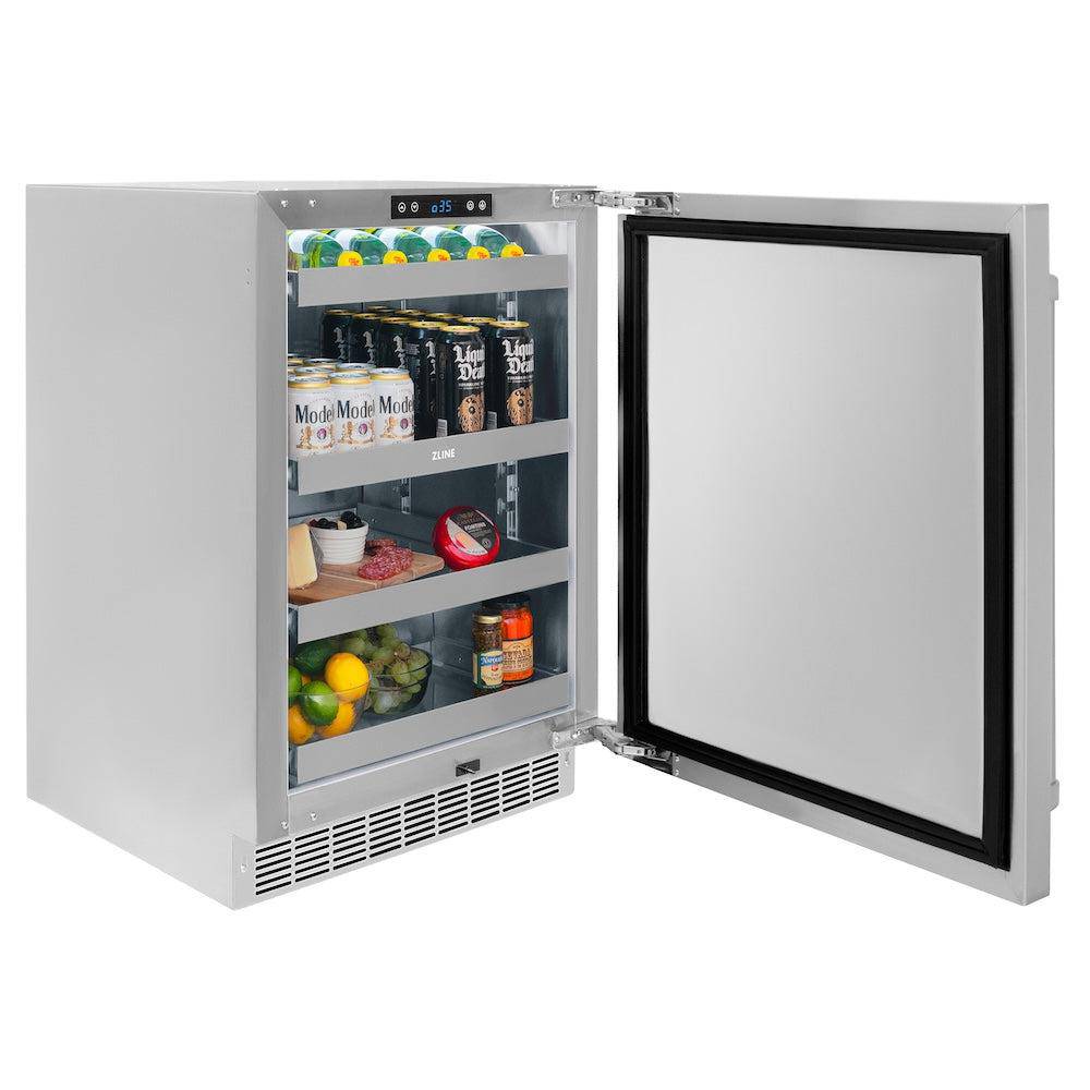 ZLINE Autograph Edition 24 in. Touchstone 151 Can Beverage Fridge With Solid Stainless Steel Door And Champagne Bronze Handle (RBSOZ-ST-24-CB) - KB&A The Home Improvement Store