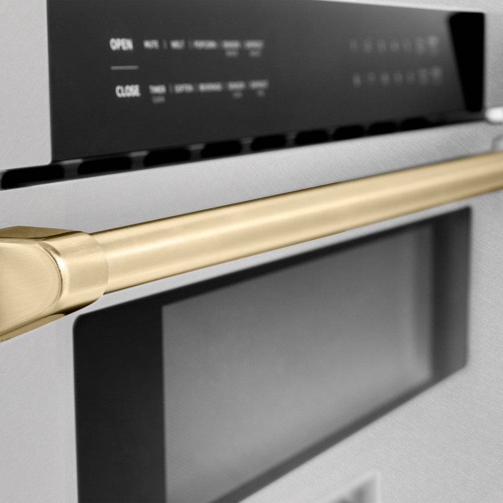 ZLINE Autograph Edition 30 in. 1.2 cu. ft. Built-In Microwave Drawer in Fingerprint Resistant Stainless Steel with Polished Gold Accents (MWDZ-30-SS-G) - KB&A The Home Improvement Store