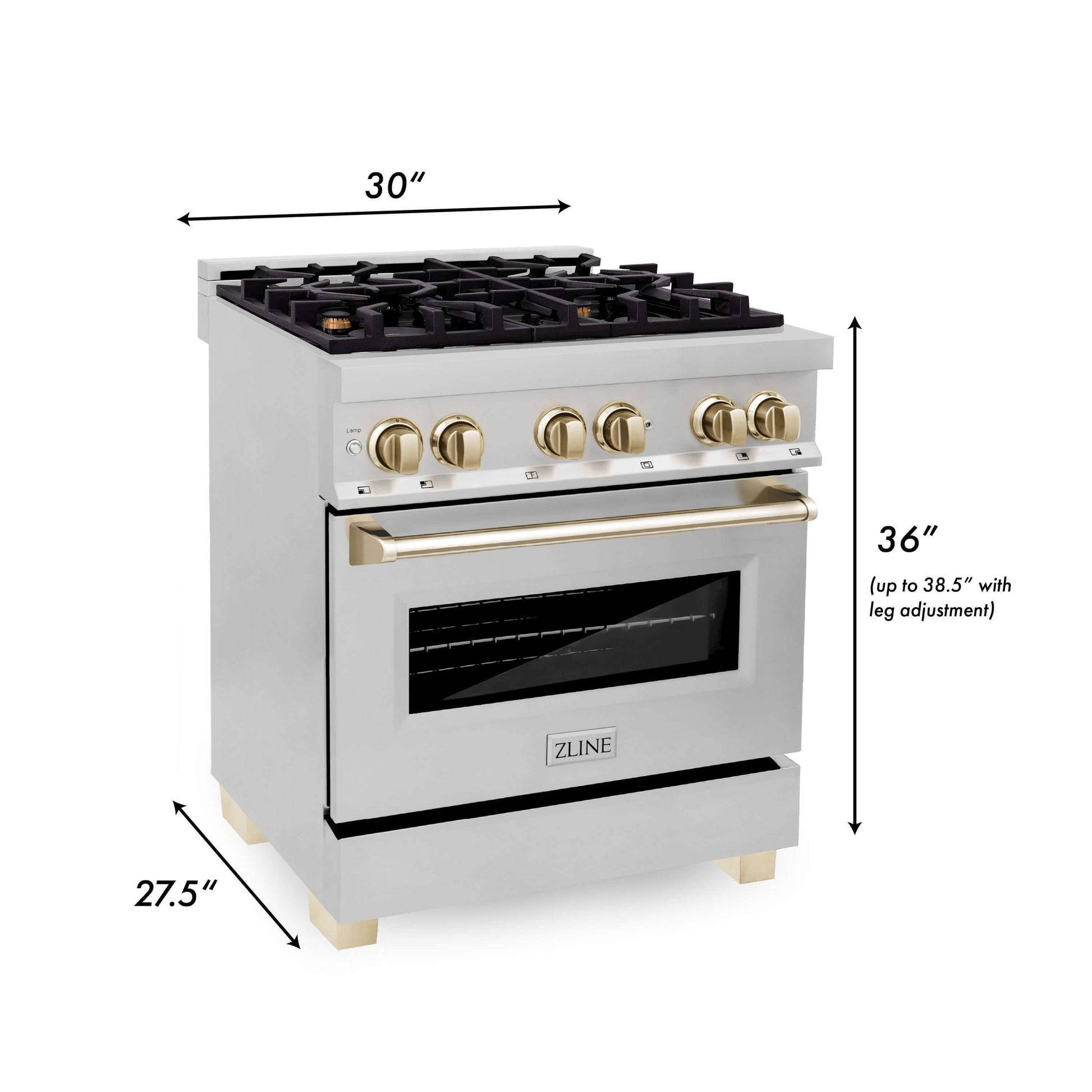 ZLINE 30" Autograph Edition Kitchen Package with Stainless Steel Dual Fuel Range and Range Hood with Polished Gold Accents (2AKP-RARH30-G) - KB&A The Home Improvement Store