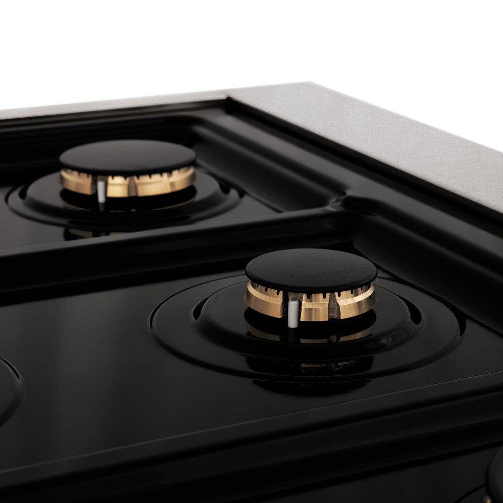 ZLINE Autograph Edition 36" Porcelain Rangetop with 6 Gas Burners in Fingerprint Resistant Stainless Steel and Polished Gold Accents (RTSZ-36-G) - KB&A The Home Improvement Store