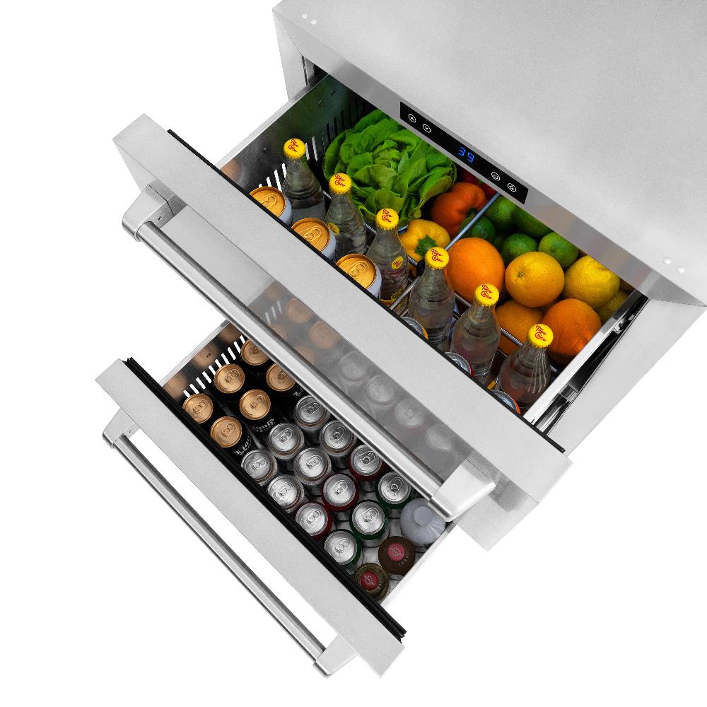 ZLINE 24 in. Touchstone 168 Can Outdoor-Rated Dual Refrigerator Drawer with Stainless Steel Doors (RDSO-ST-24) - KB&A The Home Improvement Store