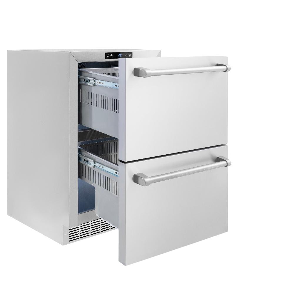 ZLINE 24 in. Touchstone 168 Can Outdoor-Rated Dual Refrigerator Drawer with Stainless Steel Doors (RDSO-ST-24) - KB&A The Home Improvement Store